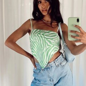 princess polly green zebra scarf crop top